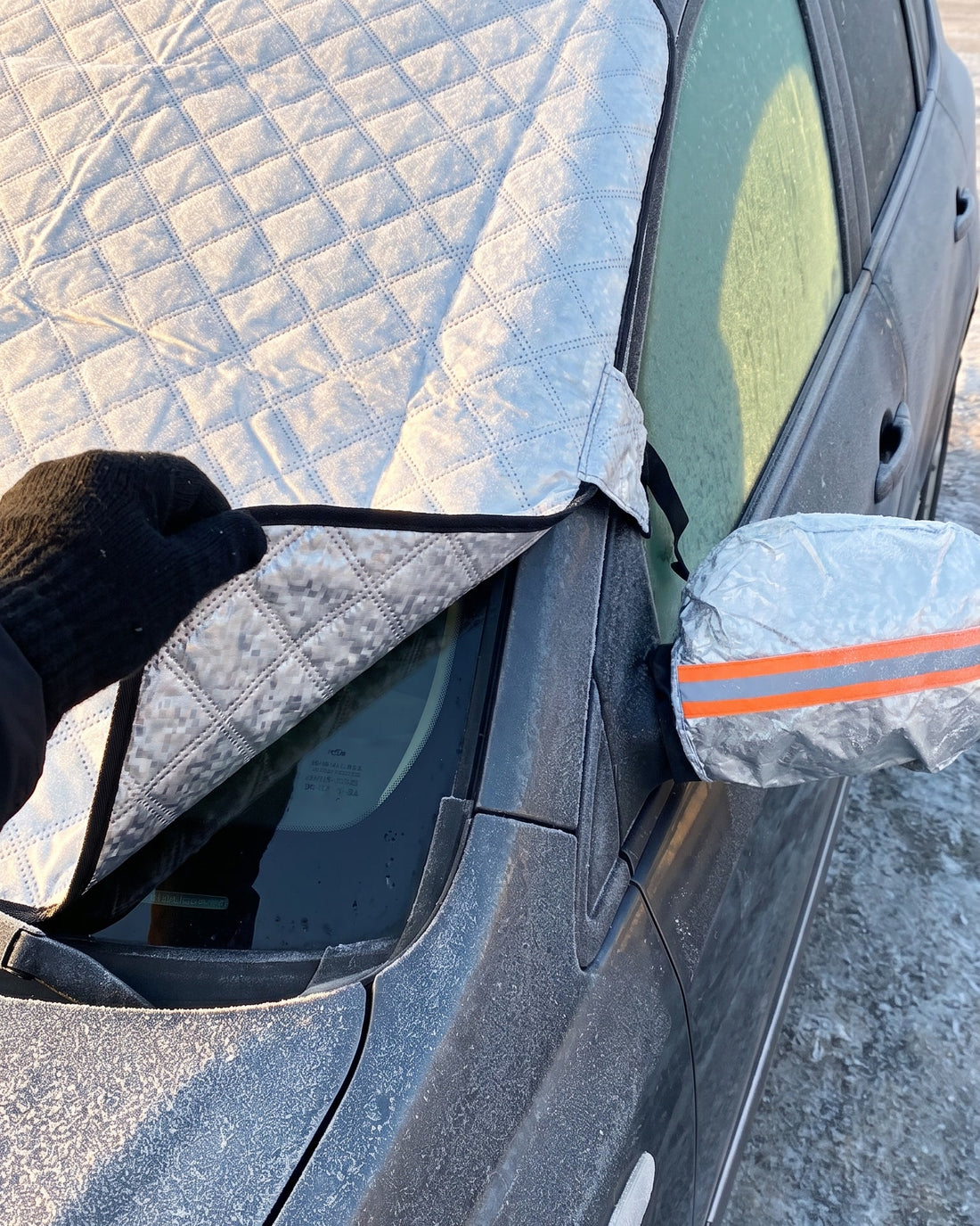 Windshield Snow Cover with Door Flaps and Mirror Covers